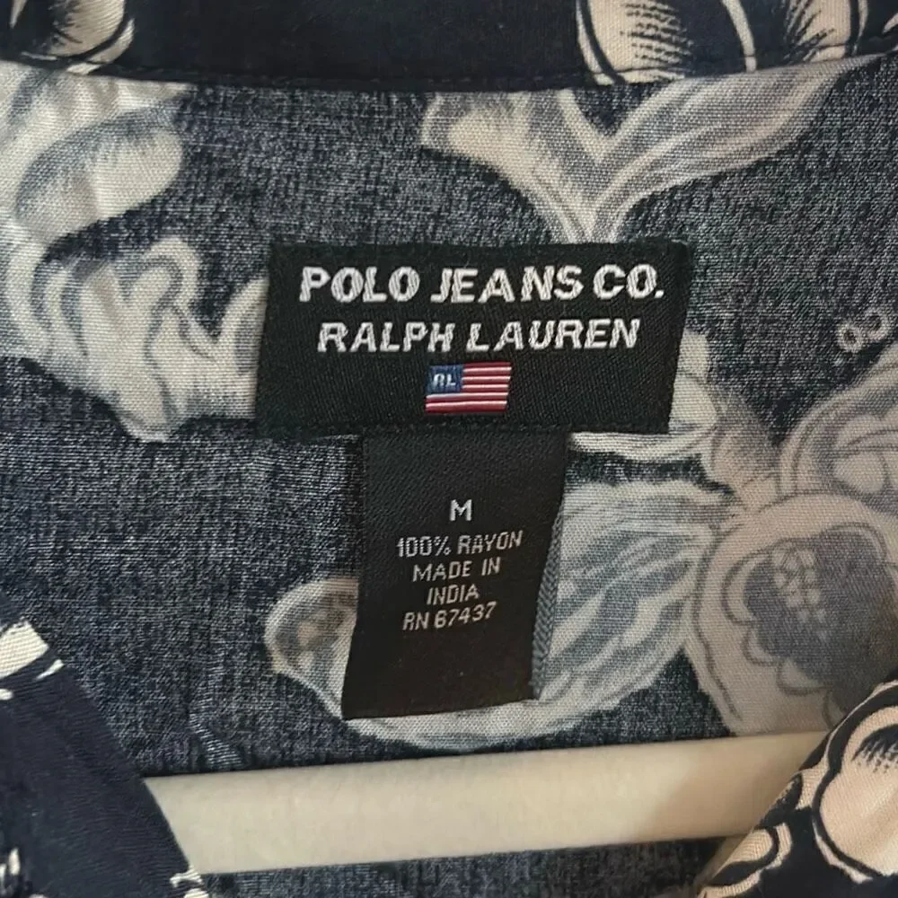 Polo Ralph Lauren navy blue Hawaiian style short sleeve button-down shirt rayon